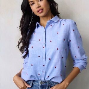 J. Crew Light Blue Button-Up Shirt with Red Accents